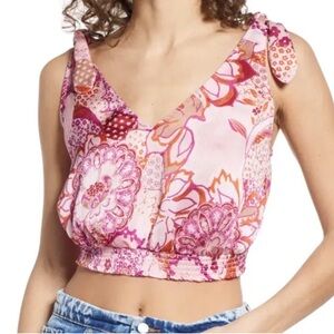Free People NWT Smocked Colorful Crop Tie Strap Tank size large
